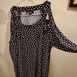 Lily Morgan Cold Shoulder Blouse - Black/White Print